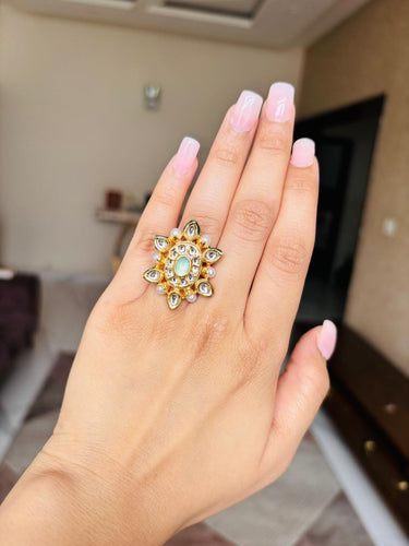 Mint Pearl Kundan Ring